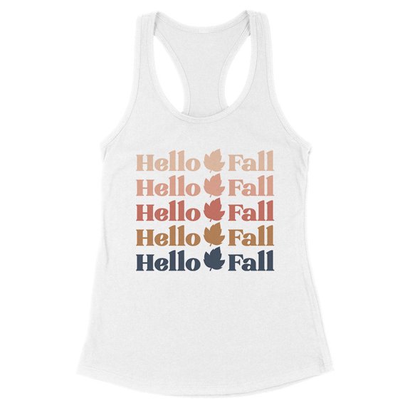 Hello Fall Tank Top Fitted Racerback Women's Large White
