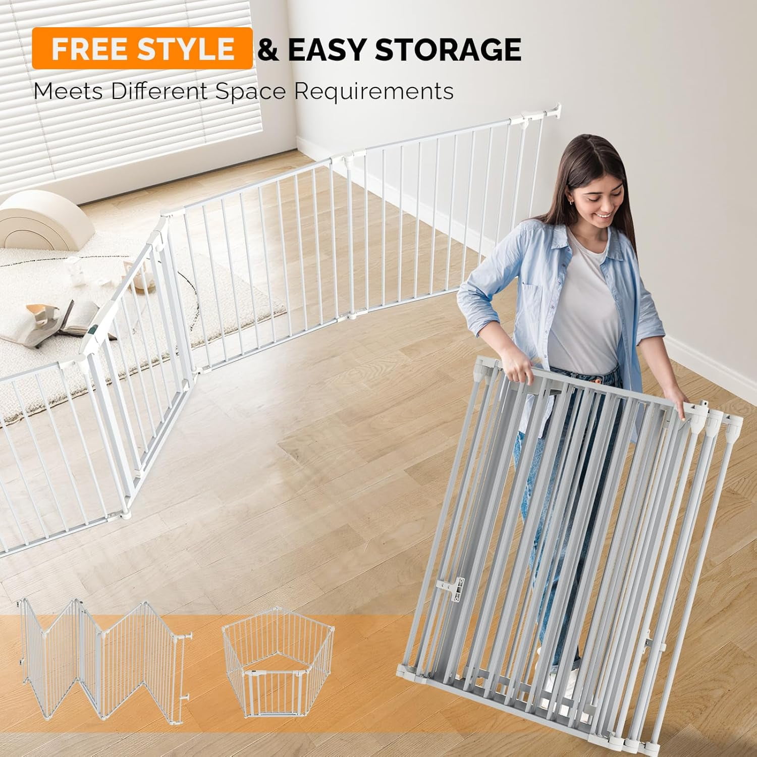 120-Inch Wide Metal Baby Safety Fence/Play Yard Adjustable Fireplace Hearth BBQ Fire Gate Christmas Tree Gate 5-Panel Playpen for Toddler/Pet/Puppy/Cat/Dog, 25.39"W x 29.3" H Each Panel, White