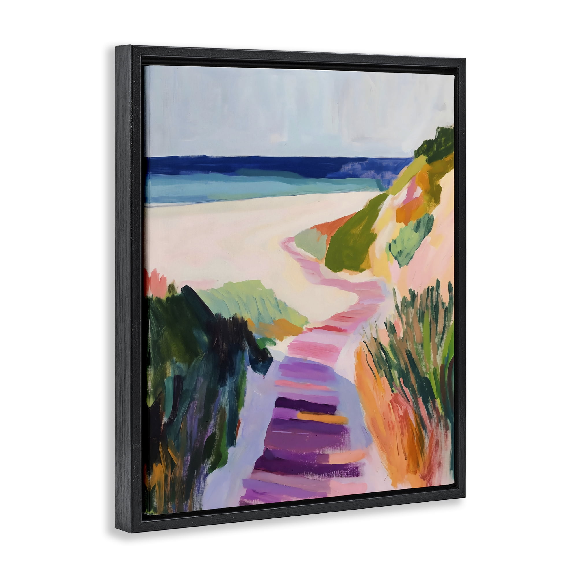 Stupell Industries Pastel Beach Pathway to Shore Black Framed Floater Canvas Wall Art, design by The Prints Vibe
