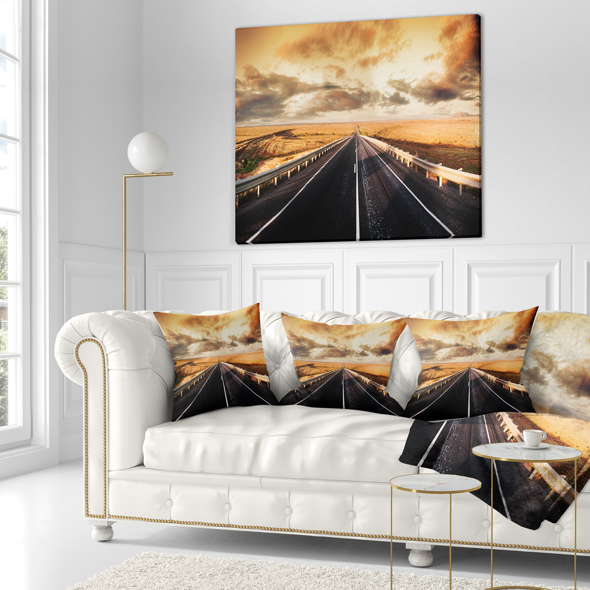 Designart Road through Desert Panorama - Landscape Printed Throw Pillow - 18x18