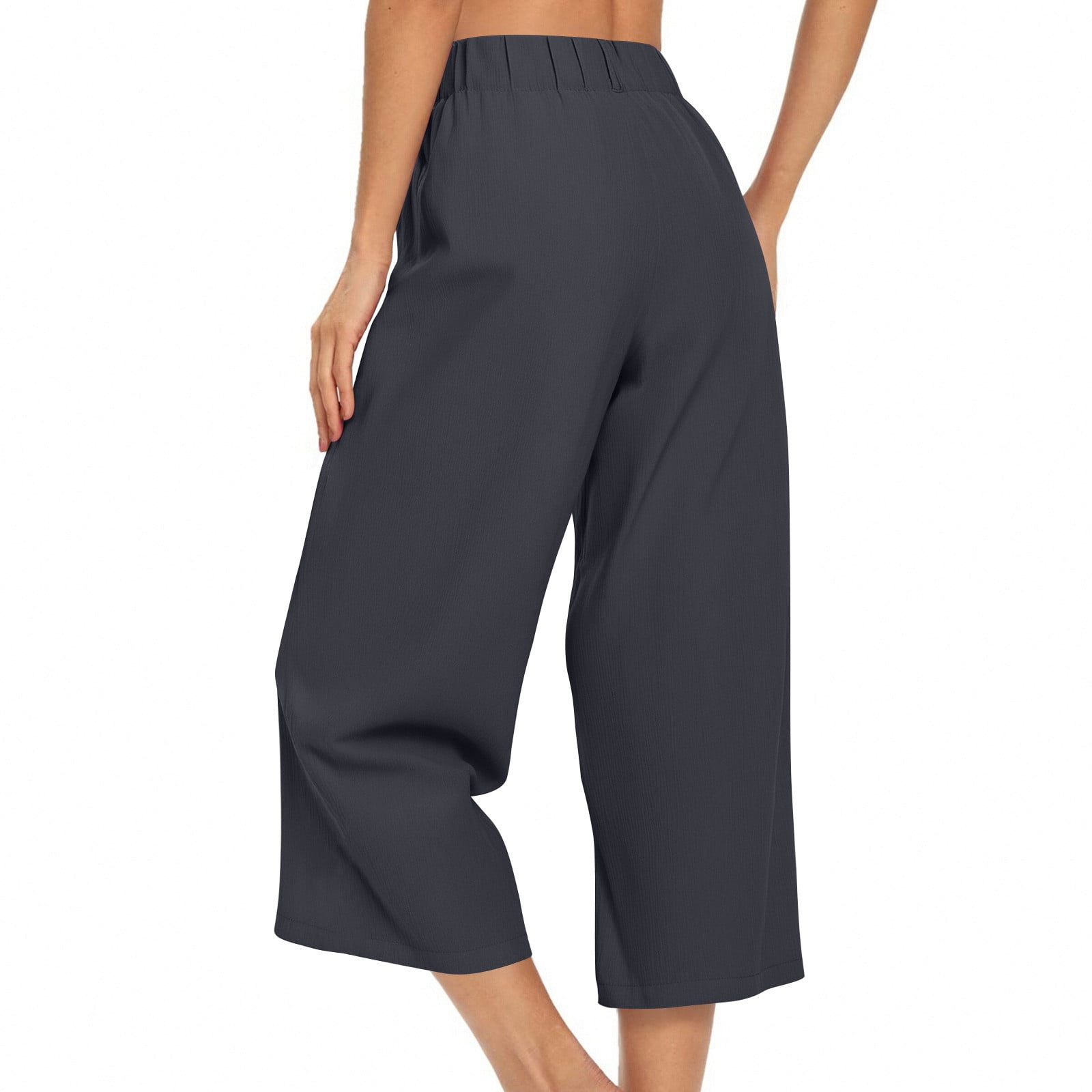 RYRJJ Women's Culottes Linen Cropped Wide Leg Pants Pleated