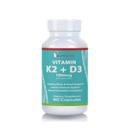 Vitamin K2 (MK7)   D3, 100mcg, 5000IU Supplement, 60 Capsules