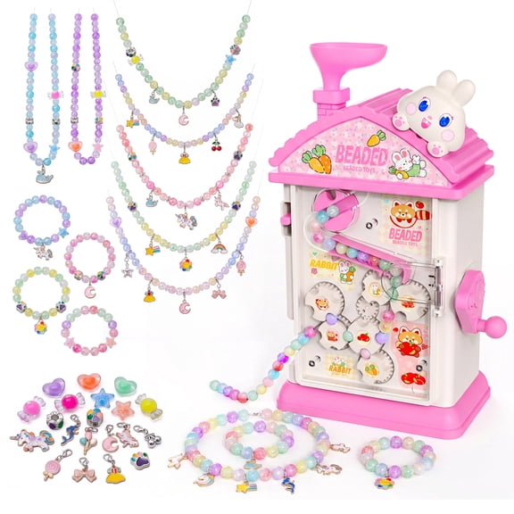 MPOW 2‑in‑1 Hand Crank Bracelet Making Kit, DIY Jewelry Maker with 430 Beads & Storage Box, Arts and Crafts Gift for Girls Ages 6‑12, Cute Bunny Design