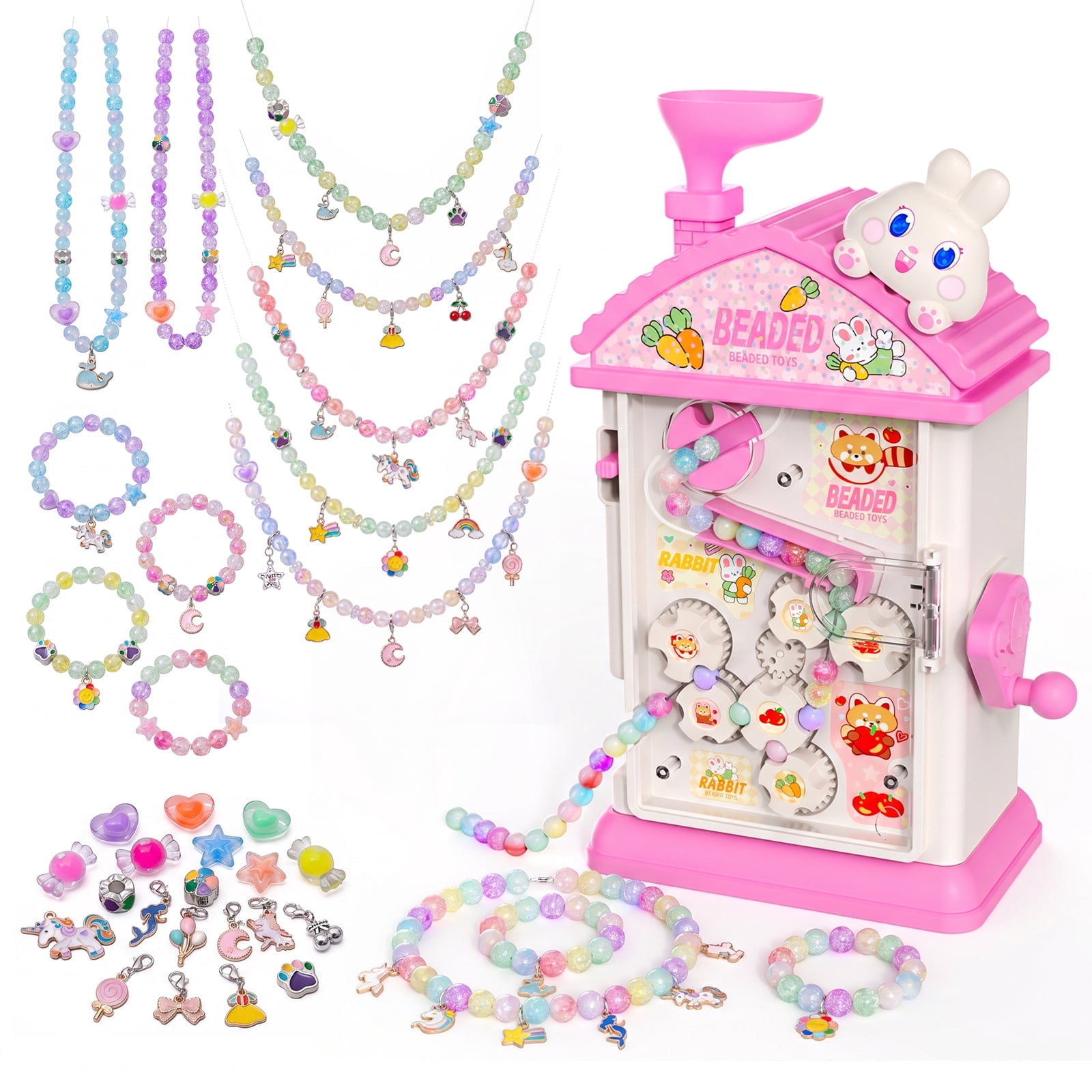 MPOW 2‑in‑1 Hand Crank Bracelet Making Kit, DIY Jewelry Maker with 430+ Beads & Storage Box, Arts and Crafts Gift for Girls Ages 6‑12, Cute Bunny Design