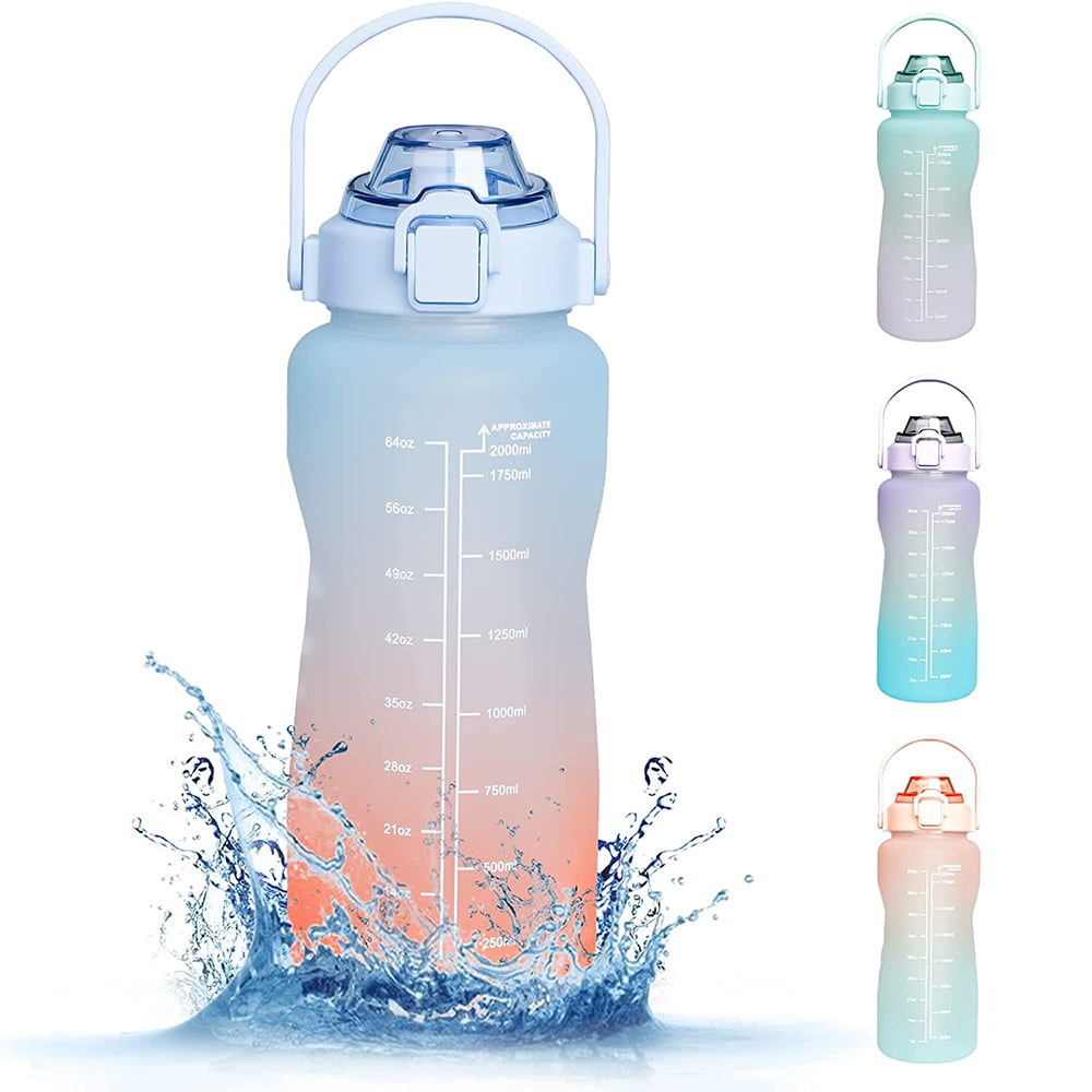 ODOMY 2L Extra Large Plastic Motivational Water Bottle with Handle