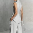 thumbnail image 5 of Evdexr Linen Sets For Women 2 Piece Stand Collar Sleeveless Top and Baggy Wide Leg Pants Set Trendy Casual Business Lounge Outfit Suits Gray XL, 5 of 6