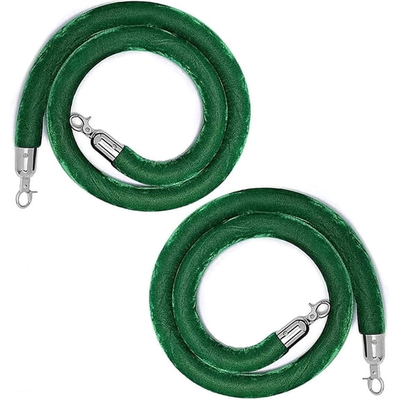 2 Pcs 5FT Green Velvet Stanchion Rope Queue Crowd Control Barrier with Elegant Metal Hooks Red Carpet VIP Event