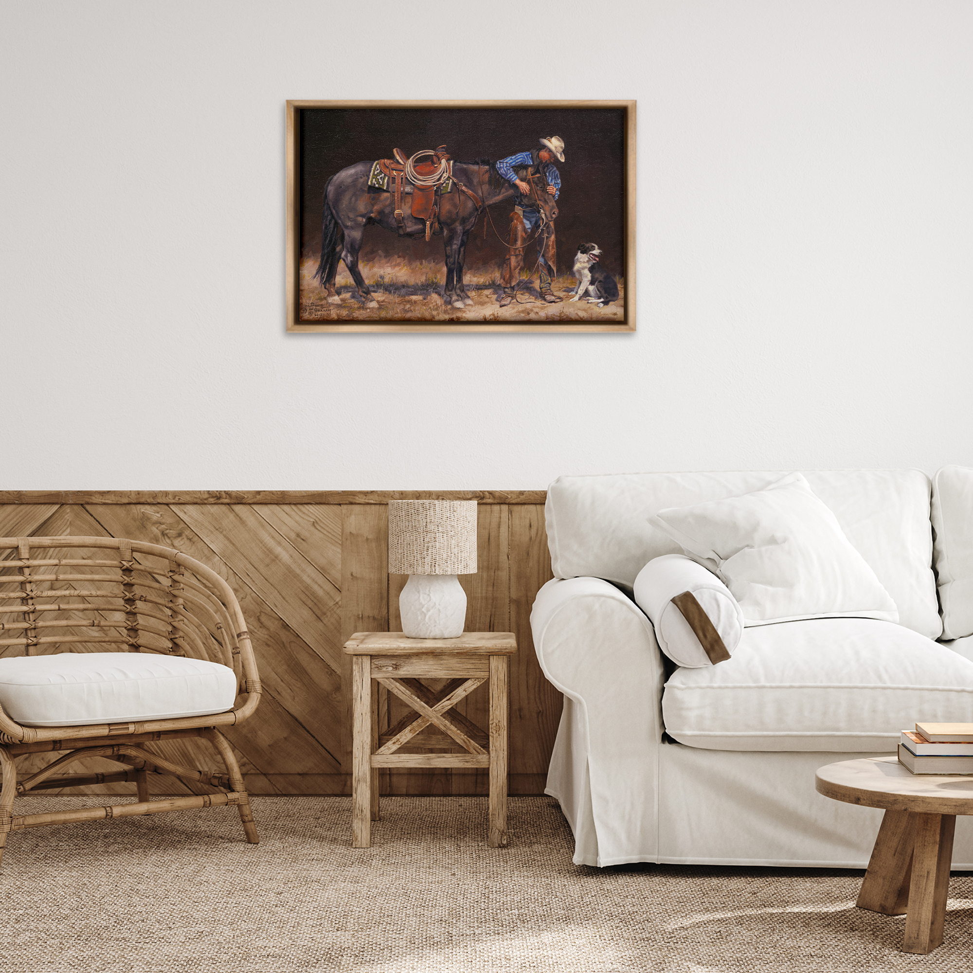 Stupell Industries Western Horse & Dog Animals & Insects Painting Brown Floater Framed Canvas Art Print Wall Art, 31 x 21