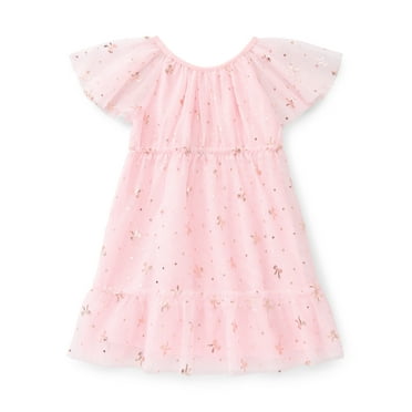 Wonder Nation Toddler Girls' Foil Print Party Dress with Flutter Sleeves, Sizes 12M- 5T