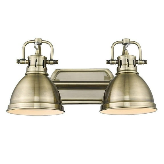 2 Light Vintage Industrial Bathroom Vanity in Aged Brass and Rubbed Bronze Shade-Aged Brass Finish-Aged Brass Shade Color Bailey Street Home