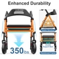 thumbnail image 2 of Andador plegable HOMLAND con asiento para personas mayores, ruedas grandes de 8", capacidad de peso de 350 lb, asas y altura del asiento ajustables, andador ligero con ruedas, color naranja, 2 of 5