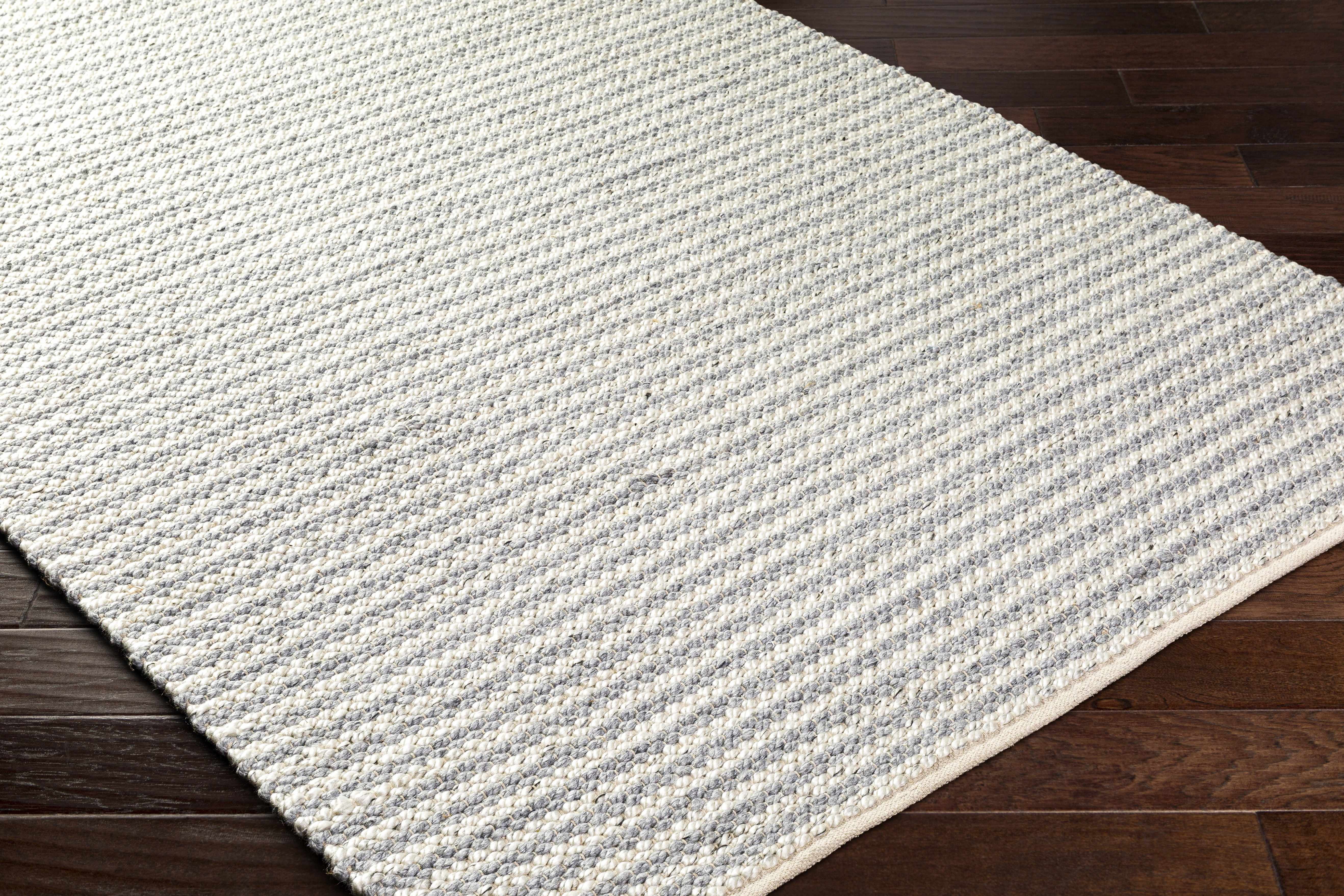 Hauteloom Ebrar Boho Hand Woven Soft Area Rug - Farmhouse Minimalist Striped Carpet for Living Room, Bedroom, Dining Room - Cream, Gray, Ivory - 27" x 45"