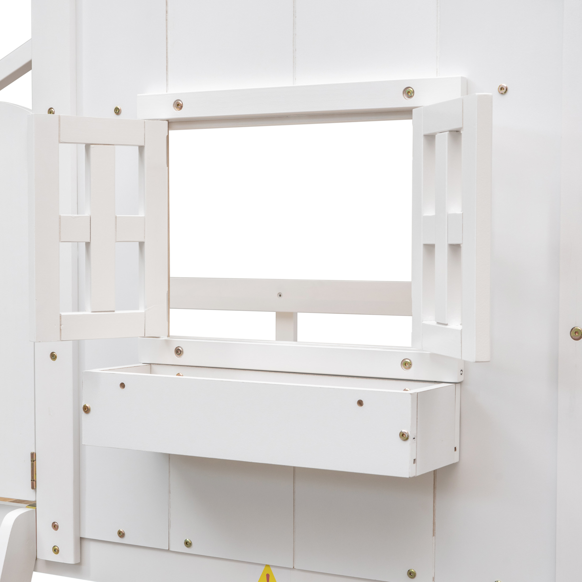 Noble House Twin Over Twin House Bunk Bed, Pine Wood Frame with Safety Guardrails and Ladder, White