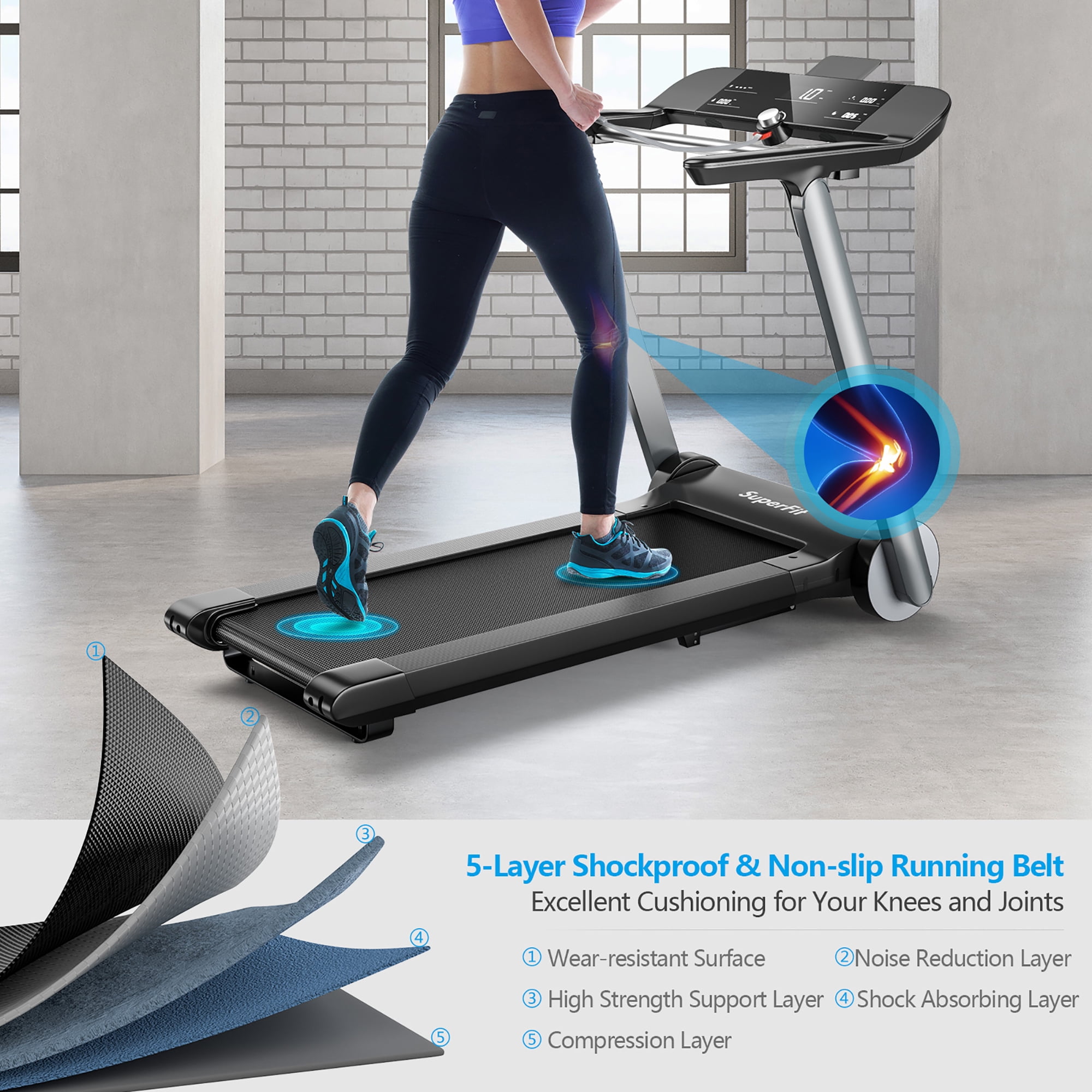 Costway Folding Electric Treadmill Jogging MachineBluetooth10 Preset Programs