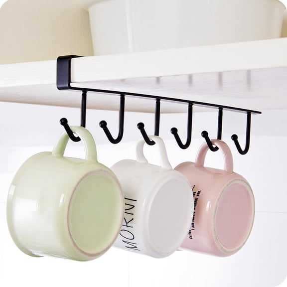 Mug Hooks Holder Under Cabinet, Coffee Cups Hanger no Drilling, Kitchen Utensil Storage Hooks for Ties Belts/Scarf/Keys Storage, for 0.8 Inch Thickness Shelf