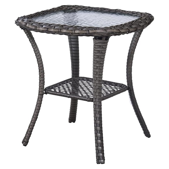 Patio Tables Wicker Side Table - Rattan End Table with Glass Top for Outdoor Outside Patio Porch Deck Square Brown