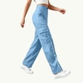thumbnail image 5 of Luvrsol Women Cargo Wide Leg Pants Elastic Drawstring Waist Casual Straight Long Trousers with Multi Pockets S-2XL, 5 of 6