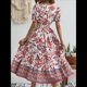 thumbnail image 5 of Vestido Informal, Fluido, con Estampado Floral Bohemio y Mangas Abullonadas para Mujer (Verano 2025) Rojo XXL, 5 of 7