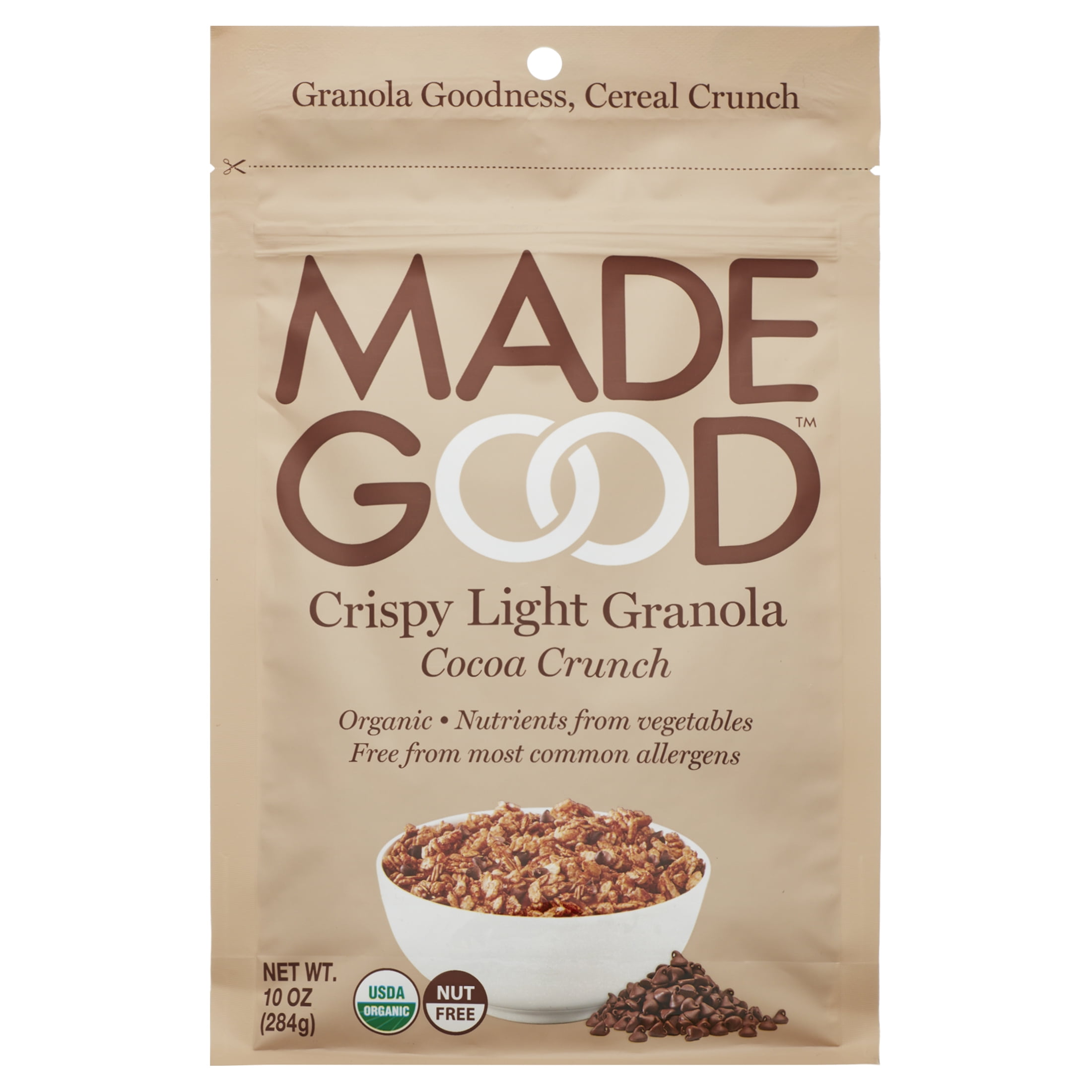 (4 pack) MadeGood, Granola, Gluten Free, Vegan, Cocoa Crunch Crispy Light Granola, 10 oz Pouch