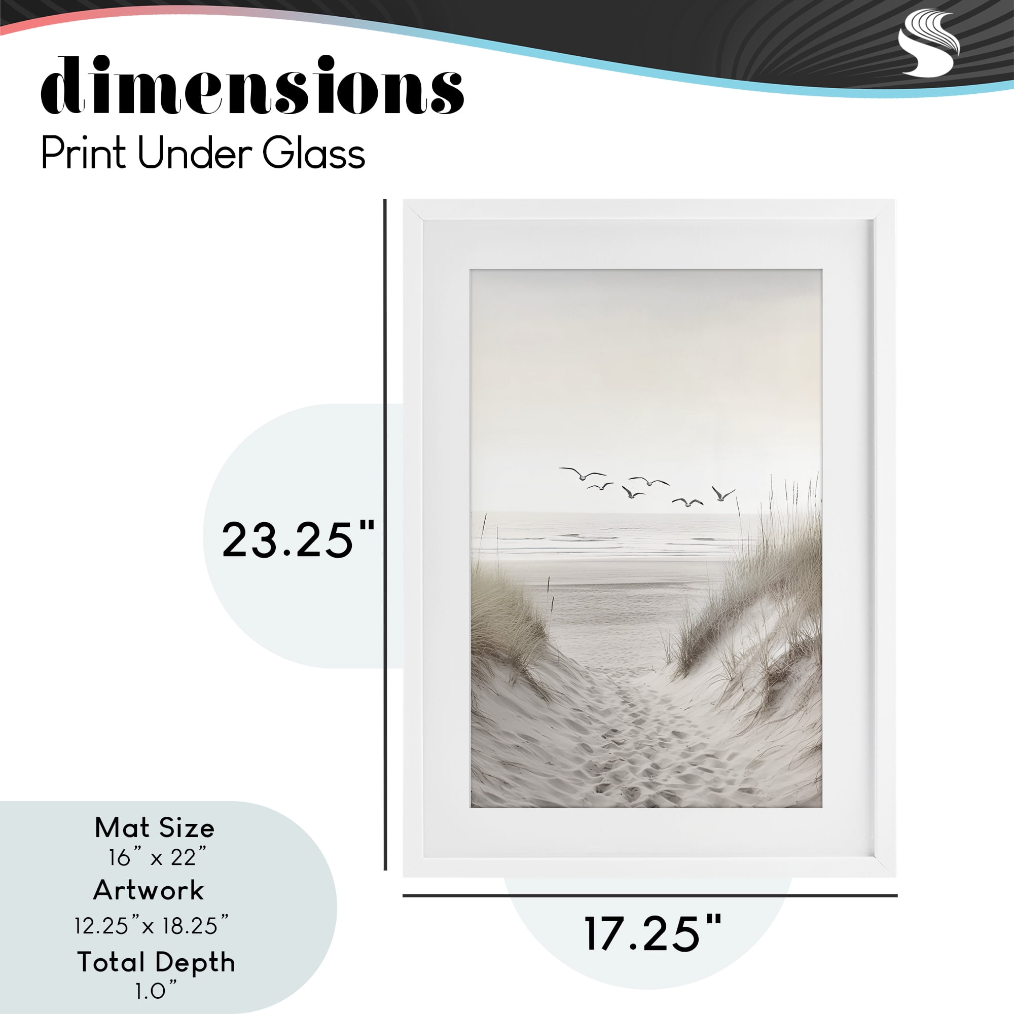 Seagulls over Sandy Footprints White Framed Print Under Glass, design by Decent Exposures