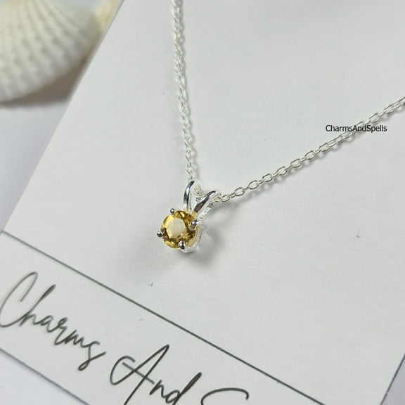 Genuine Citrine Necklace, Tiny Citrine Pendant, 925 Sterling Silver, Minimalist Handmade Jewelry, Charms Necklace for Women, Engagement Gift