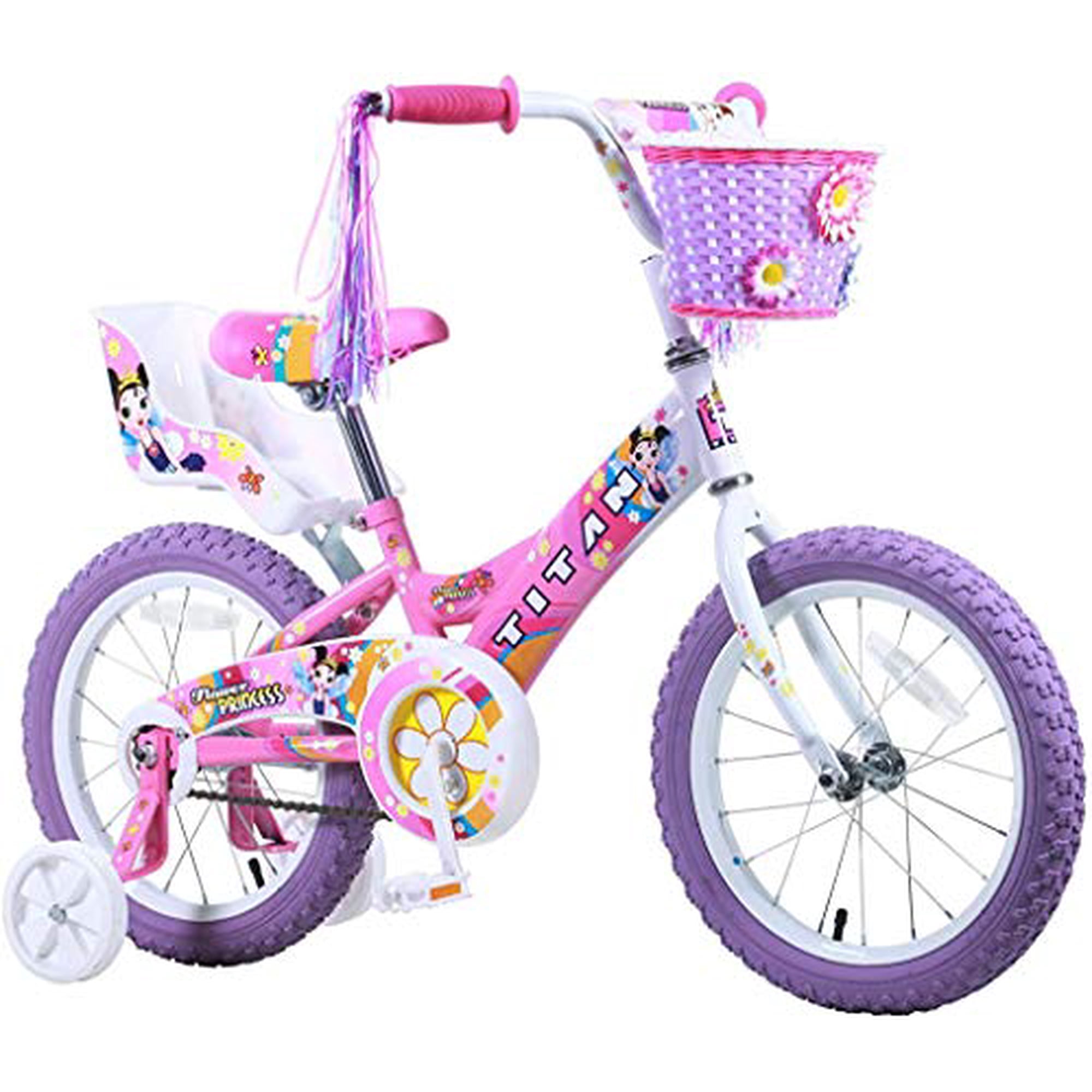 Titan Girls BMX Bike 16 Inch Wheels Ages 4 to 7 with Training Wheels and Doll Basket