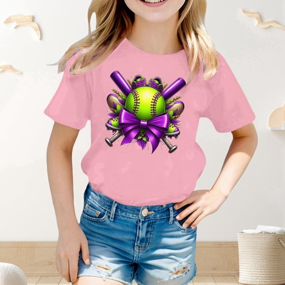 Tween Clothes for Girls Printed Toddler Girl Short Sleeve Shirt Round Neck Girl Summer Clothes Girls Clothing 10-11 Years