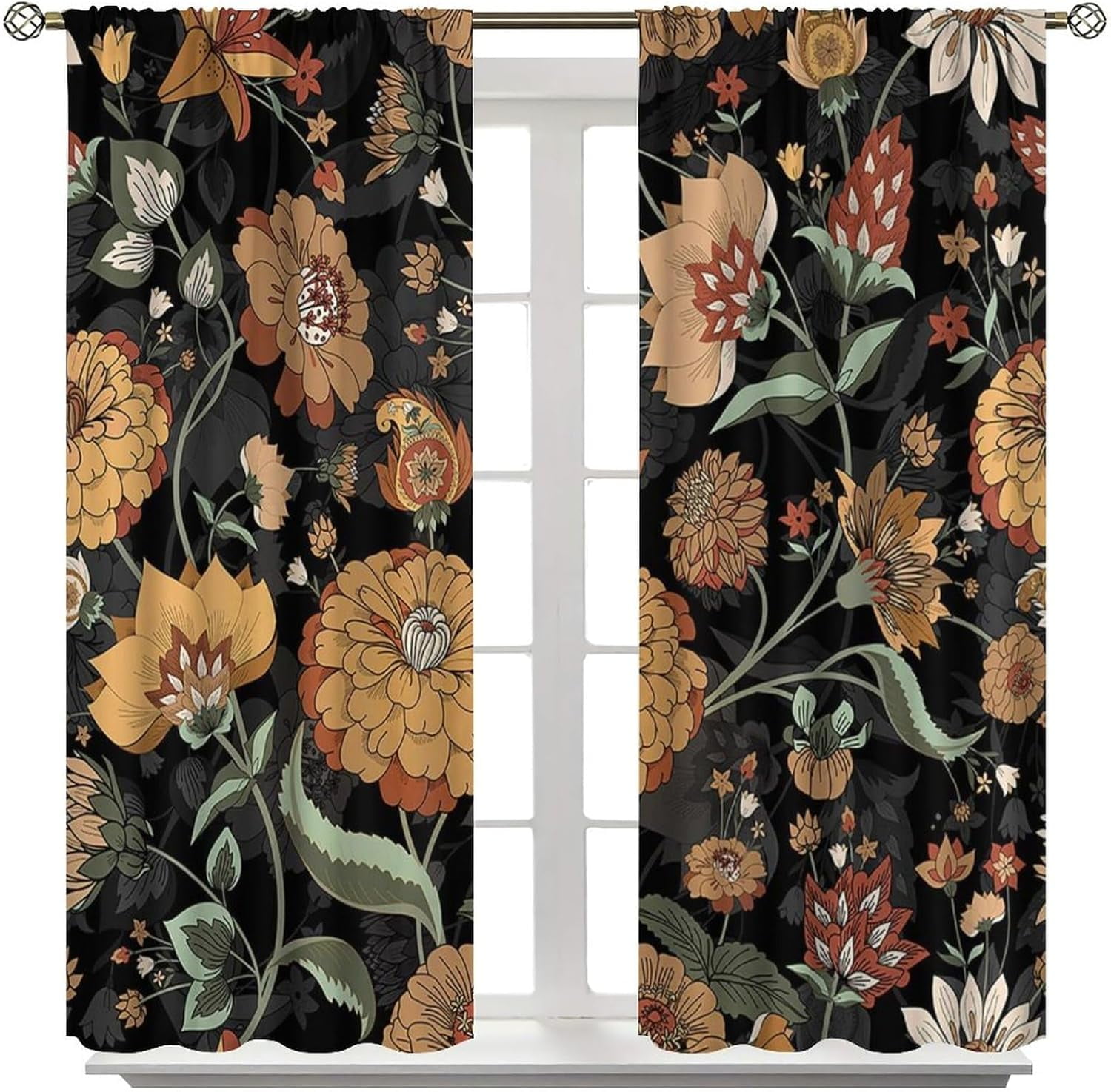 Paisley Print Curtains for Living Room, Boho Vintage Flower Window Treament for Bedroom, Bohemian Native Tribal Floral Print Jacobean Blackout Drapes 2 Panel Sets,42x63 Inch
