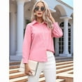 thumbnail image 5 of Women's Button Down Shirts Long Sleeve Dress Shirts Wrinkle Free Collared Work Office Tops Pink 5XL, 5 of 9