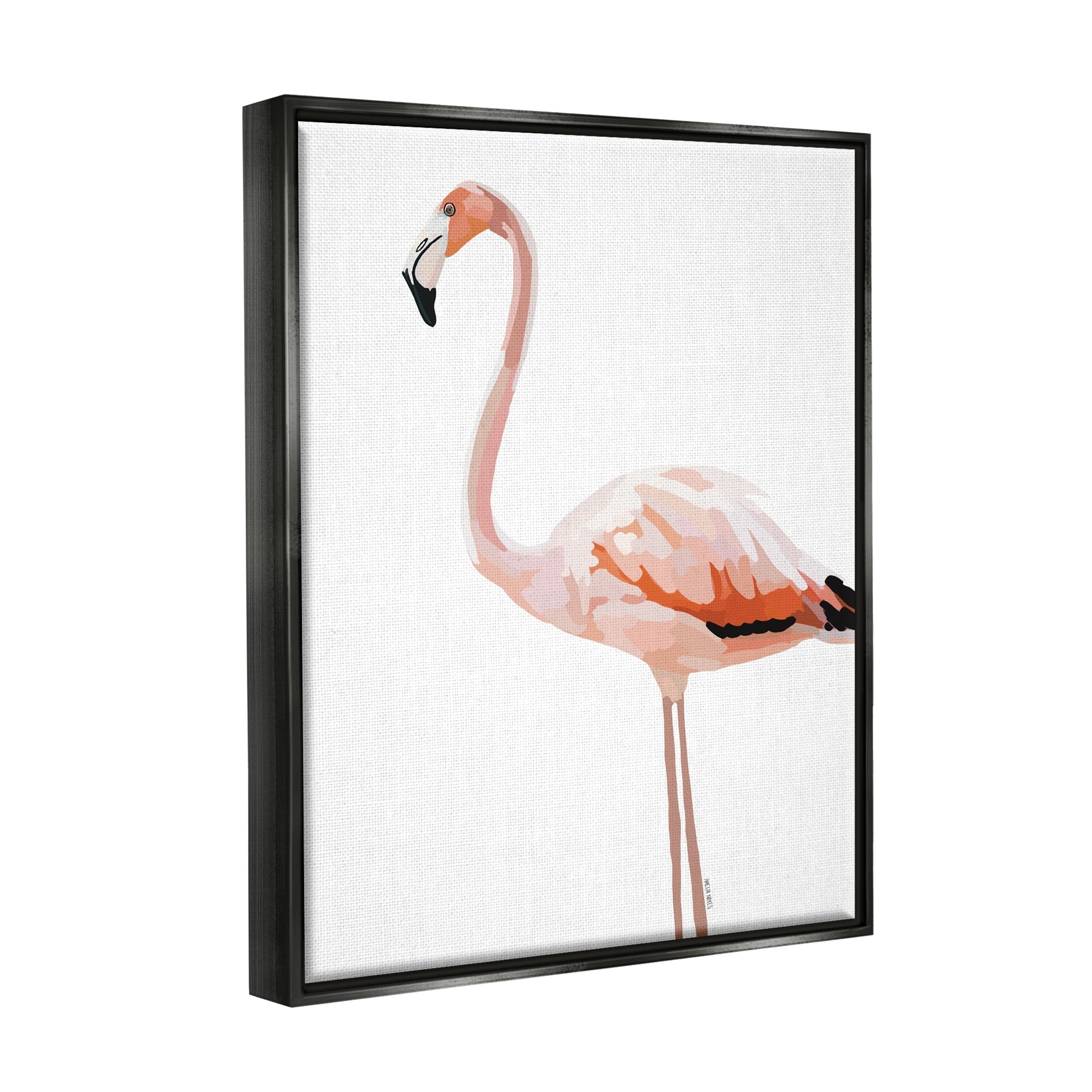 Stupell Industries Tropical Pink Flamingo Bird Casual Animal Design Graphic Art Jet Black Floating Framed Canvas Print Wall Art, Design by Amelia Noyes