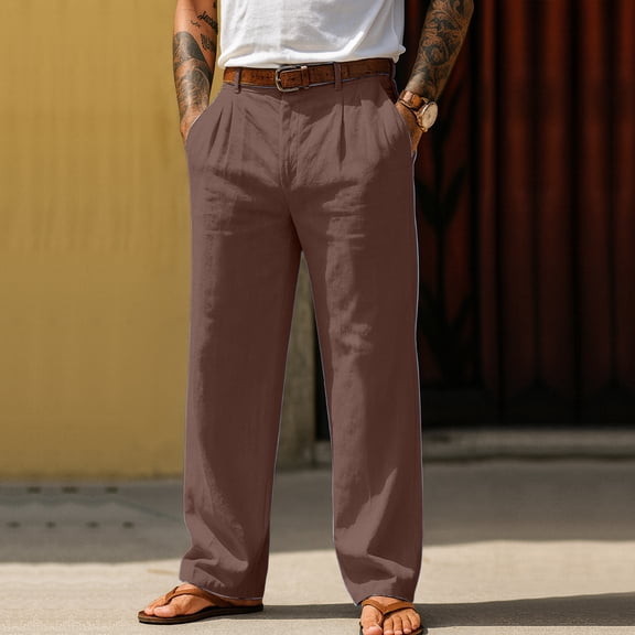 Mens Linen Pants Summer Beach Pants Casual Loose Fit Lightweight Vacation Clothing