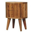 thumbnail image 4 of JERFIT Solid Wood Nightstand with 2 Drawers, Scandinavian Stripe Design Bedside Table, Mango Wood Bedroom Furniture in Brown Oak Finish, 4 of 10
