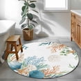 thumbnail image 3 of Round Rugs 3 Ft, Beach Coastal Non Slip Area Rugs for Kitchen Bedroom Entryway, Summer Nautical Coral Shell Botanical Washable Carpet Runner Rug Floor Mats for Bedroom Home Decor, 3 of 8