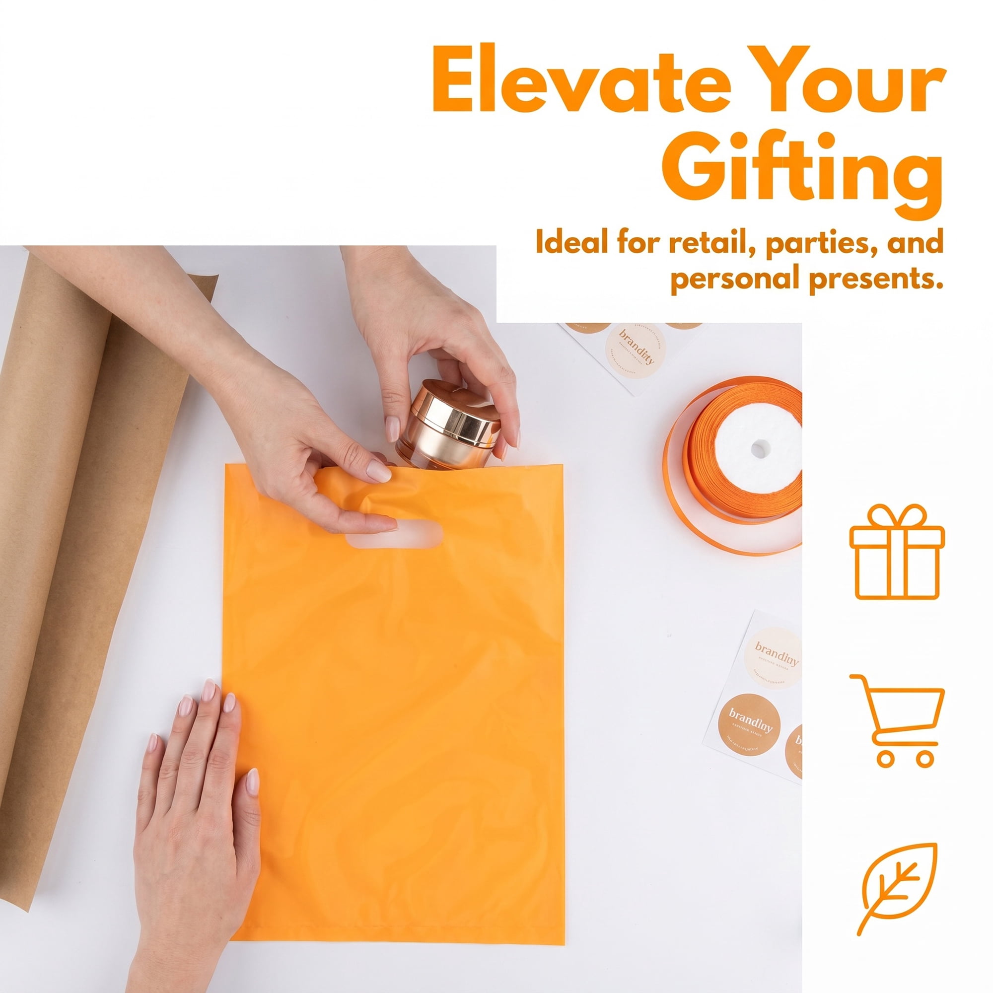 Unique Bargains 50Pcs Premium Waterproof Gift Bags Orange 9.8" x 13.8"