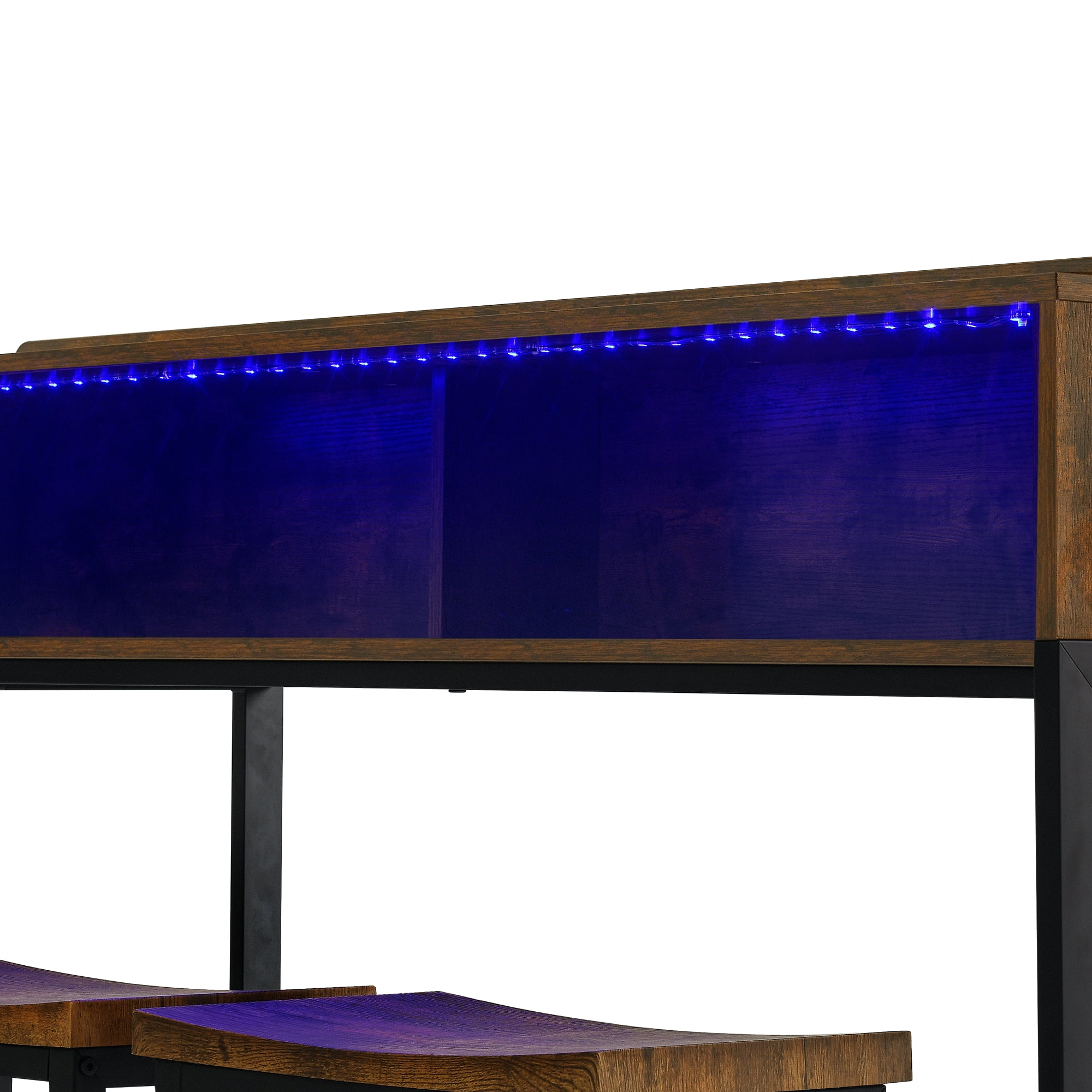 Aukfa Counter Height Dining Table Set, Kitchen Table W/ LED light,Storage Shelves & Power Outlet for Breakfast,Brown