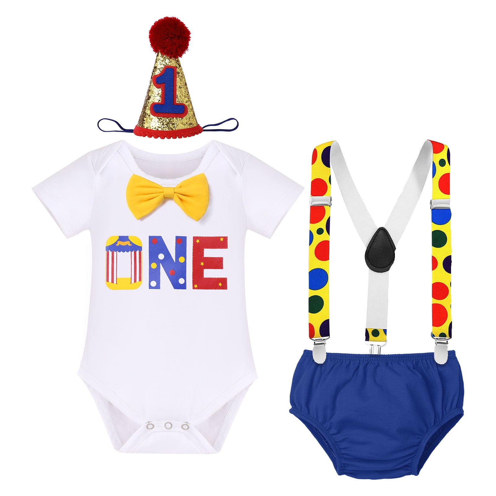 IBTOM CASTLE Baby Boys First Birthday Cake Smash Outfit Bow Tie Romper