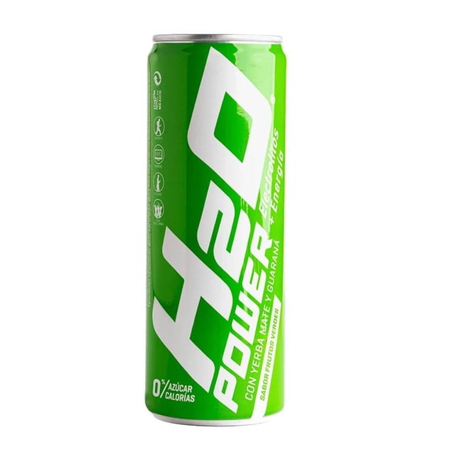 Bebida carbonatada H2O Power con yerba mate y guaraná sabor frutos verdes 355 ml