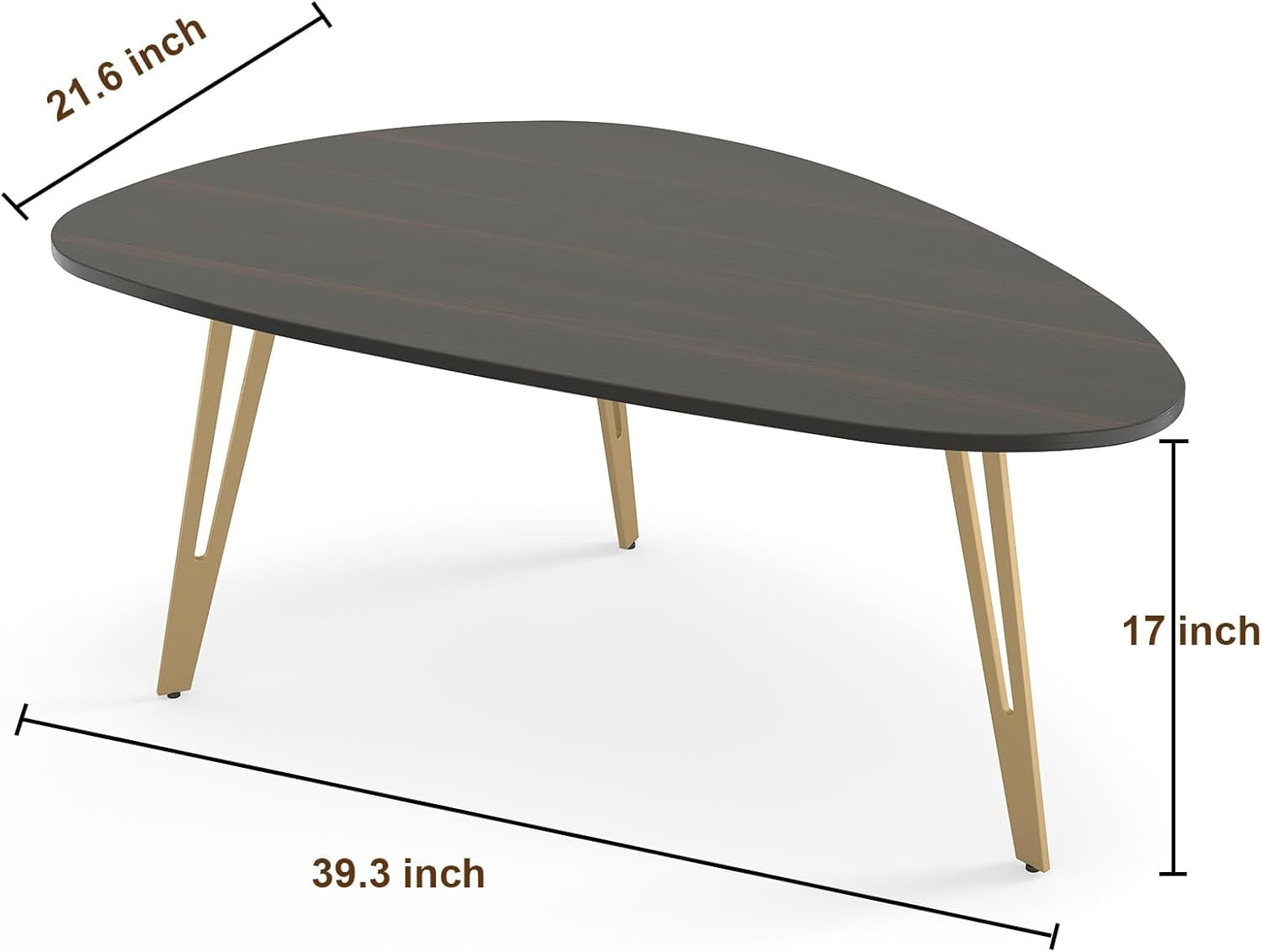 Manxile Tirangle Coffee Table with Golden Metal Legs, Modern Small Oval Coffee Table for Home Office, Black Brown Pattern