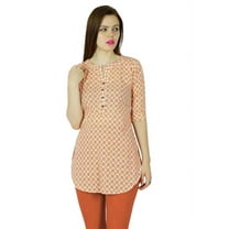 Bimba Women Short Cotton Tunic Orange custom Kurta kurti short Sleeve Summer