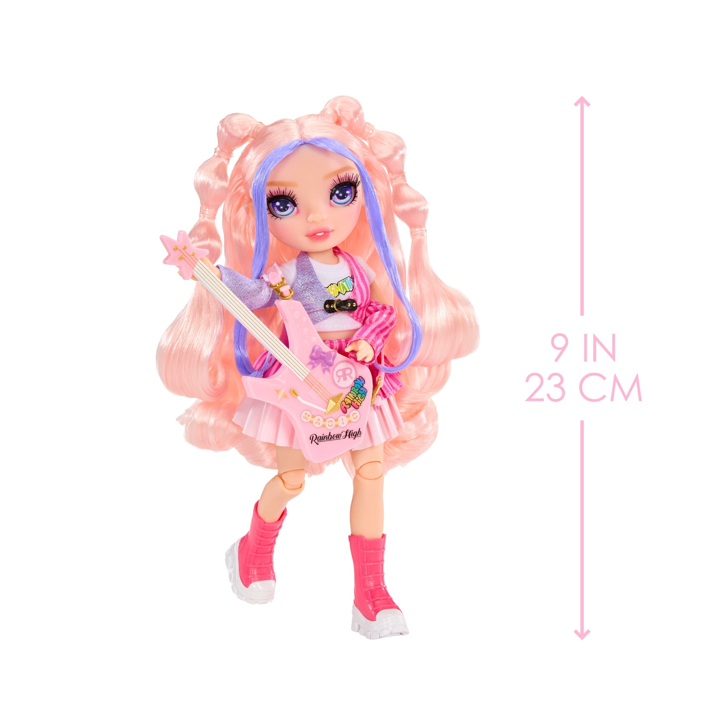 Rainbow High Jr High Rock Band - Bella, Pink 9” Fashion Doll with Guitar, Customize with Stickers