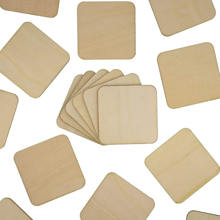  60 Pack Unfinished Wood Pieces 3x3 Inch, Blank Wooden Squares  for Crafts, Cutout Tiles for DIY Coasters, Painting, Engraving