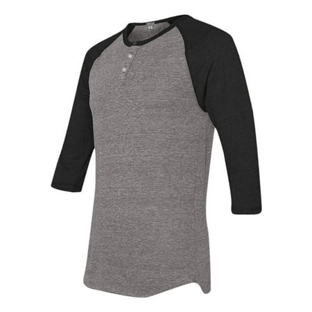 Mato & Hash 3 Button Henley Raglan T-Shirt 3/4 Sleeve - Heather Grey/Black CA5100