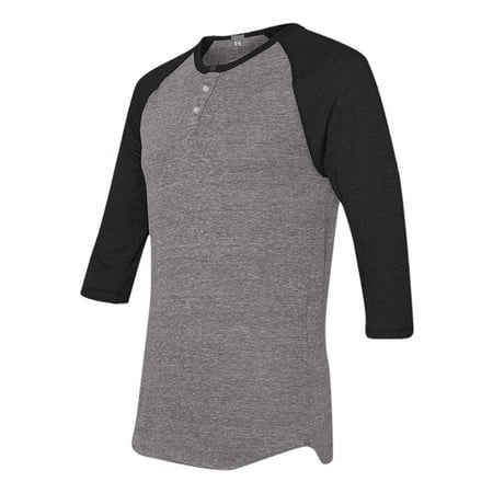 Mets Raglan - Mato & Hash 3 Button Henley Raglan T-Shirt 3/4 Sleeve - Heather Grey/Black CA5100 S