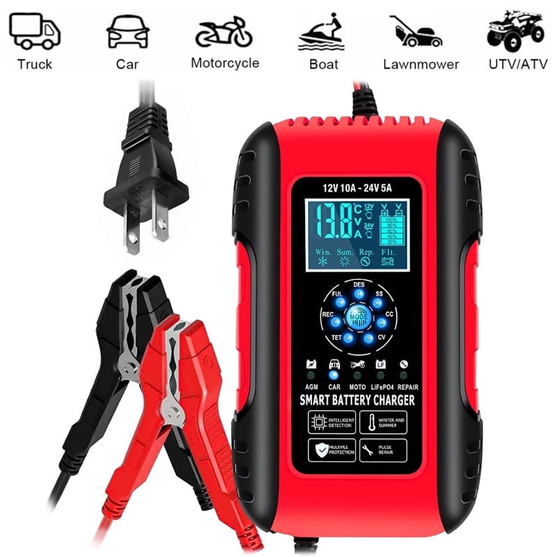 10A Car Battery Charger 12V/24V for Auto Motorcycle AGM Lifepo4 Lead Acid