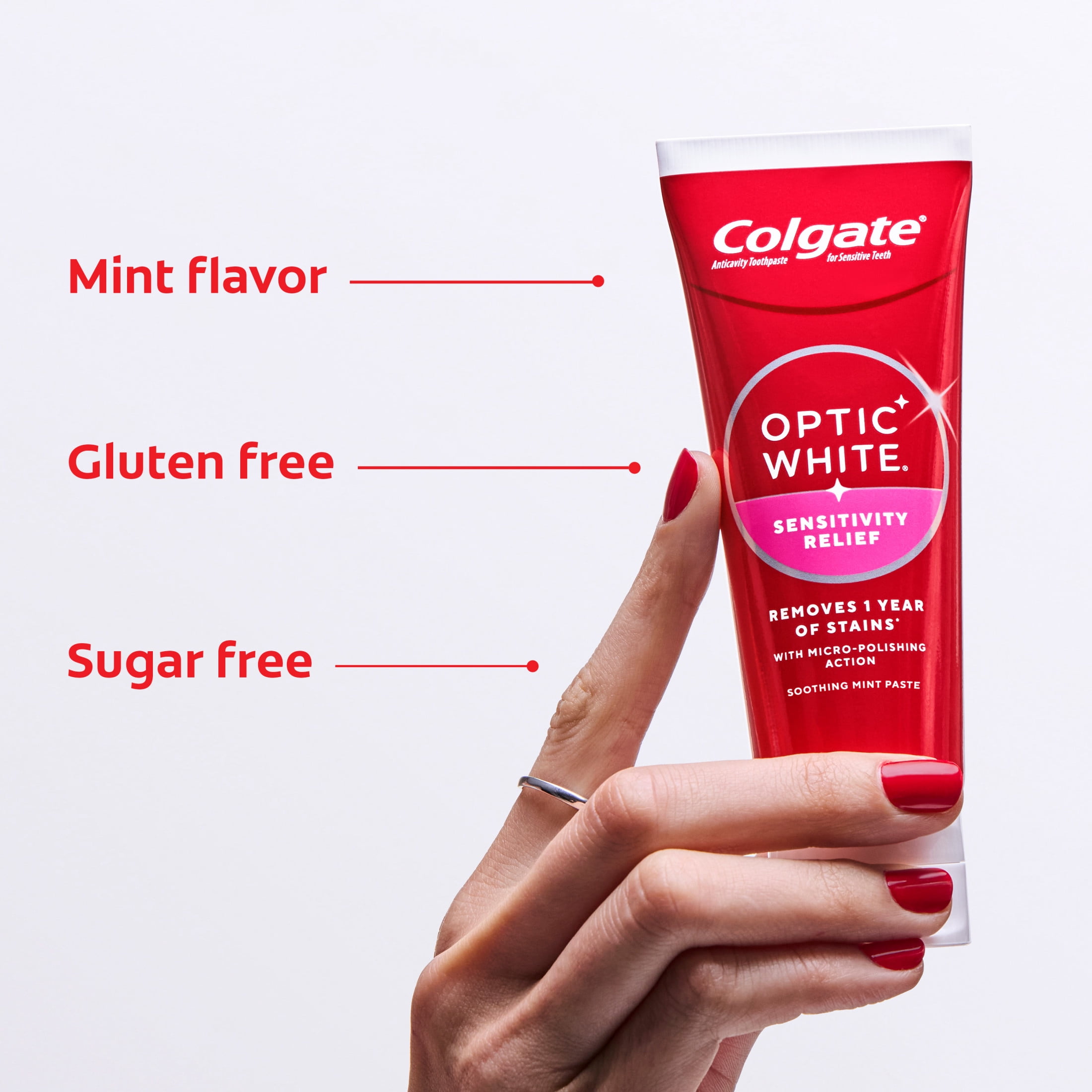 (2 pack) Colgate Optic White Sensitivity Relief Teeth Whitening Toothpaste, with Fluoride, Mint, 3.8 oz