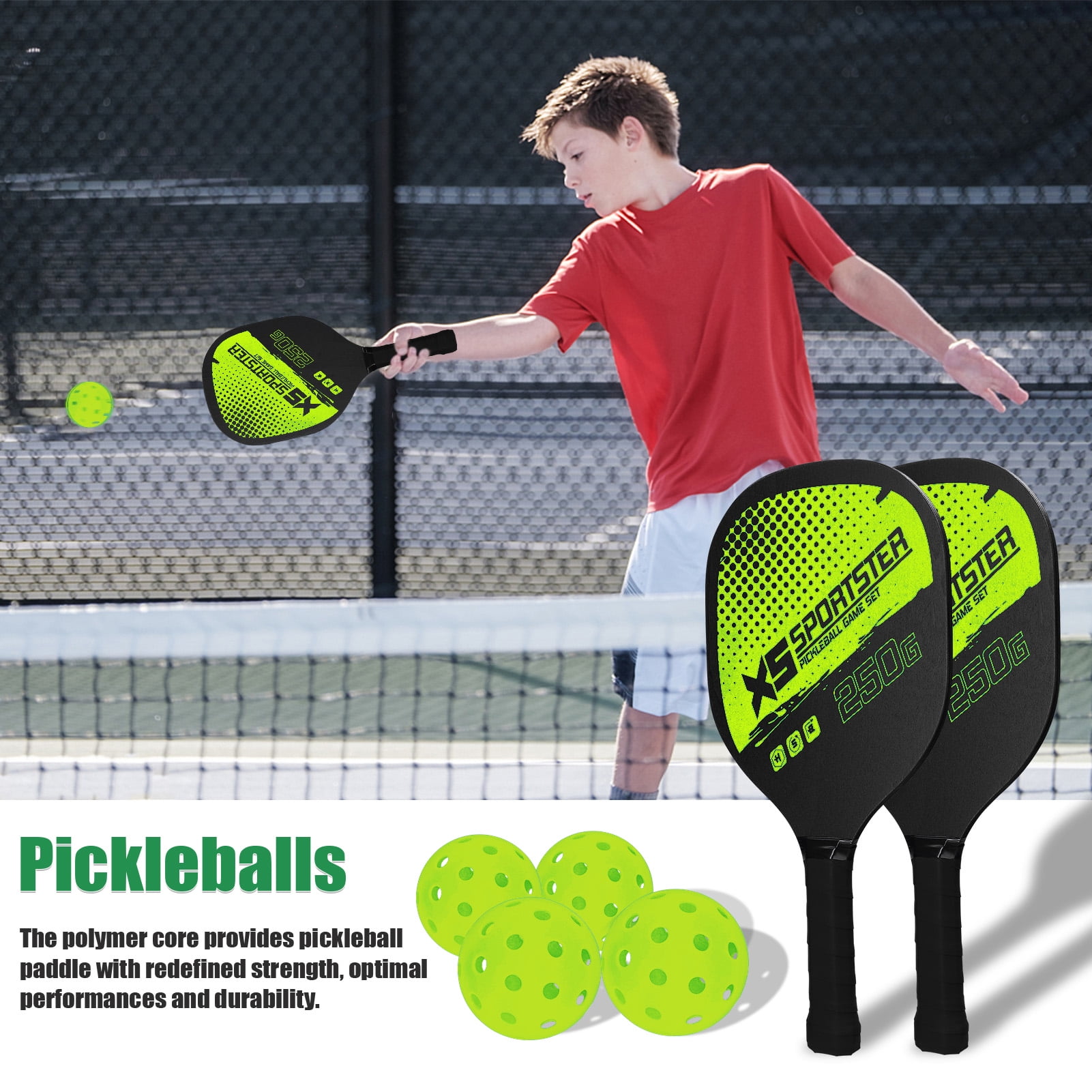 Eccomum Pickleball Rackets Set Pickleball Paddle Set of 2 Rackets and 4 Pickleballs Balls Pickle-Ball Racquet with Balls Sports Accessory
