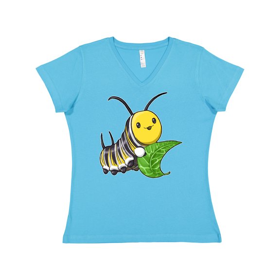 Inktastic Monarch Butterfly Caterpillar- Cute Baby Insect Women's V-Neck T-Shirt
