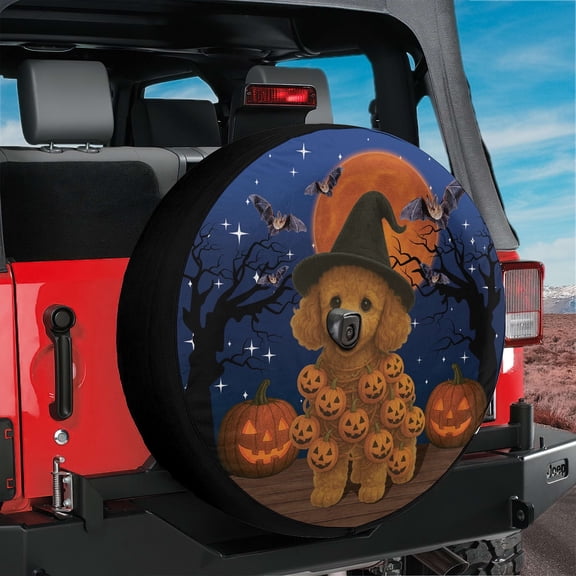 Lotusprinthandmade Poodle Dog Halloween Spare Tire Cover With Backup Camera Hole 6 Sizes (28 in.)