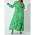 thumbnail image 2 of Michellecmm Women Geometric Print Long Dress, V-neck Puff Long Sleeve Loose Fashion Dress, 2 of 9