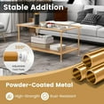 thumbnail image 6 of CRXX 2-Tier Modern Coffee Table, 35.5”L Rectangular Tea Table with Tempered Glass Top, Storage Shelf & Metal Frame, Center Table for Living Room & Reception Room, Gold, 6 of 9